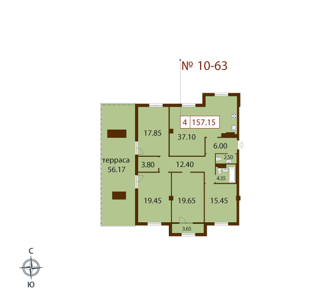 4-комнатная квартира  №10-63 в ЖК Эталон на Неве: 157 м², этаж 6 - купить в Санкт-Петербурге