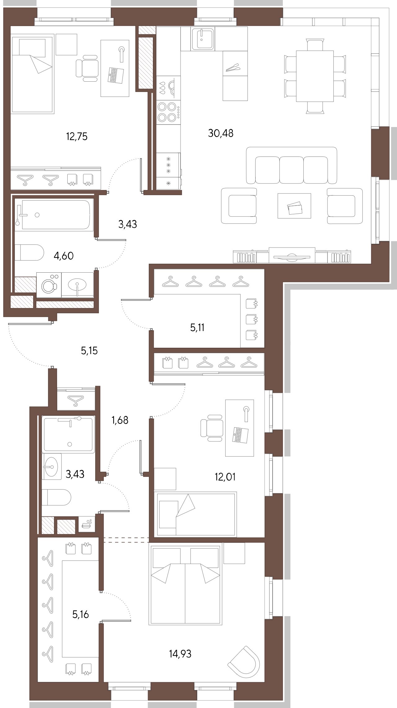 3-комнатная квартира  №343 в Черная речка, 41: 98.73 м², этаж 7 - купить в Санкт-Петербурге