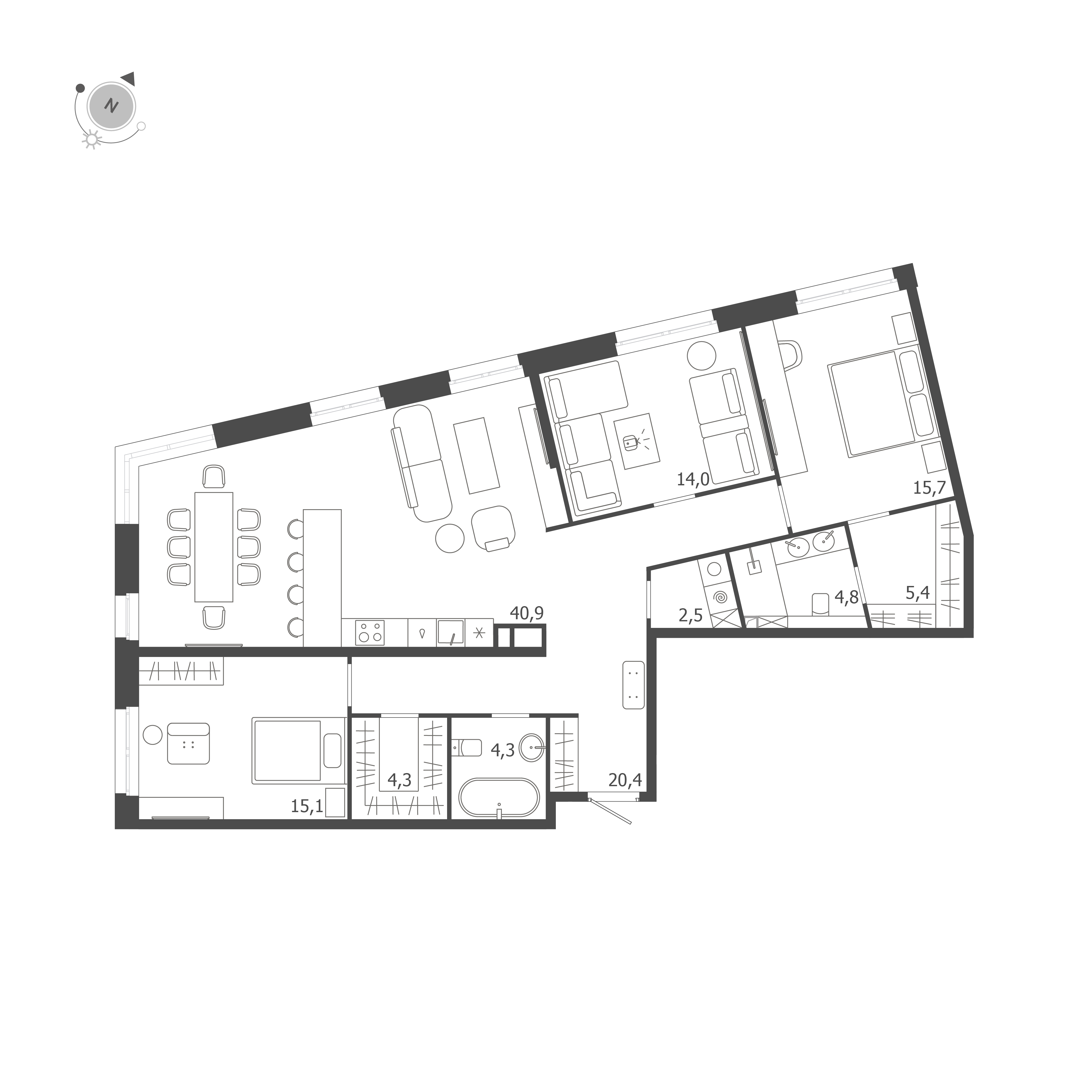 3-комнатная квартира  №454 в ЛДМ: 127.4 м², этаж 7 - купить в Санкт-Петербурге