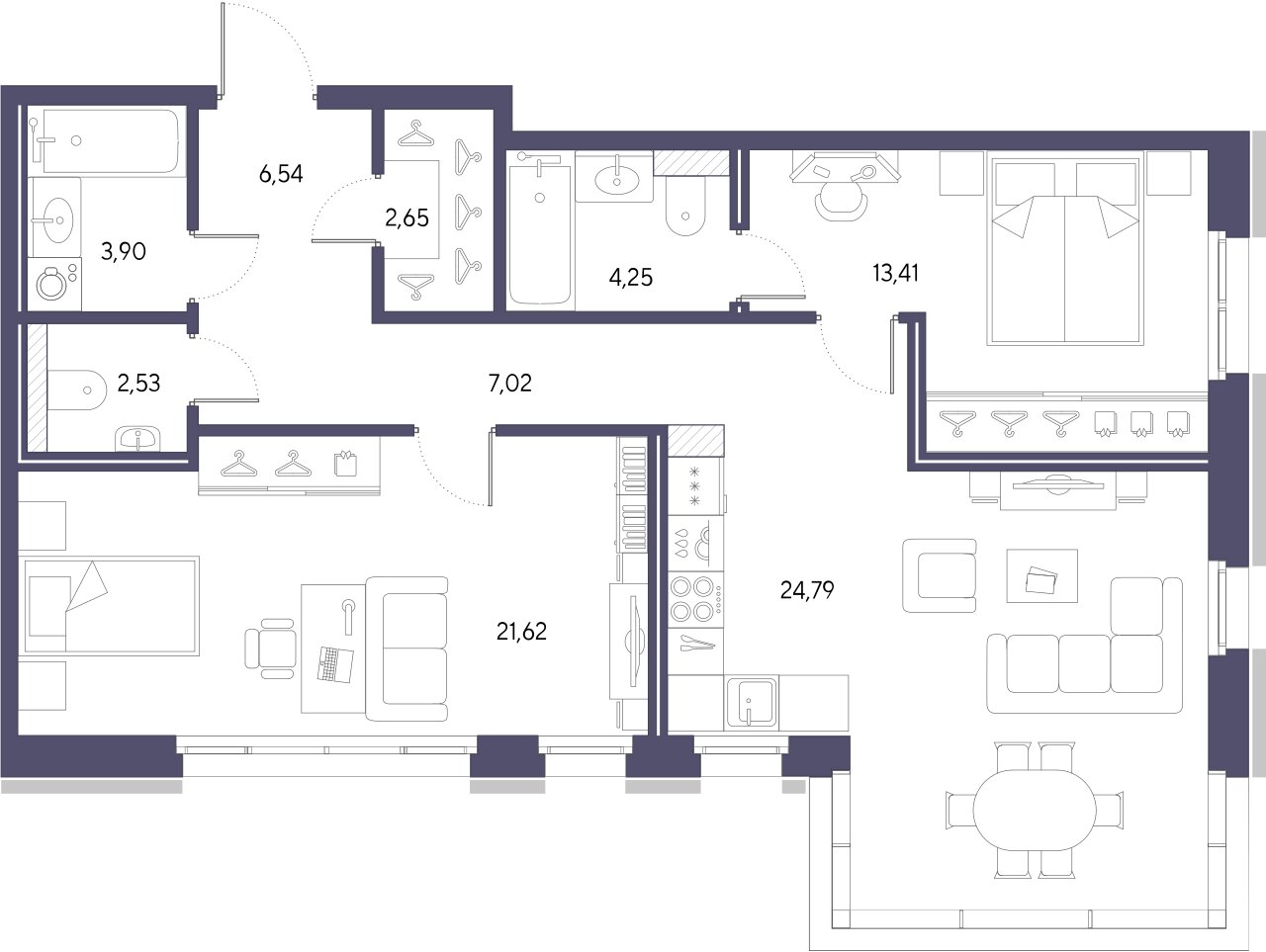 2-комнатная квартира  №43 в Черная речка, 41: 86.71 м², этаж 2 - купить в Санкт-Петербурге