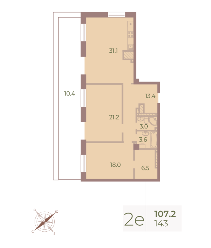 2-комнатная квартира  №143 в Neva Haus: 105.7 м², этаж 9 - купить в Санкт-Петербурге