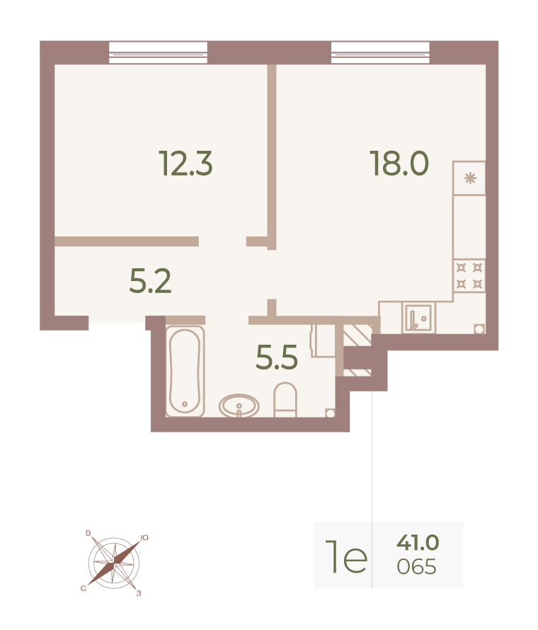 1-комнатная квартира  №65 в Neva Haus: 40.9 м², этаж 9 - купить в Санкт-Петербурге