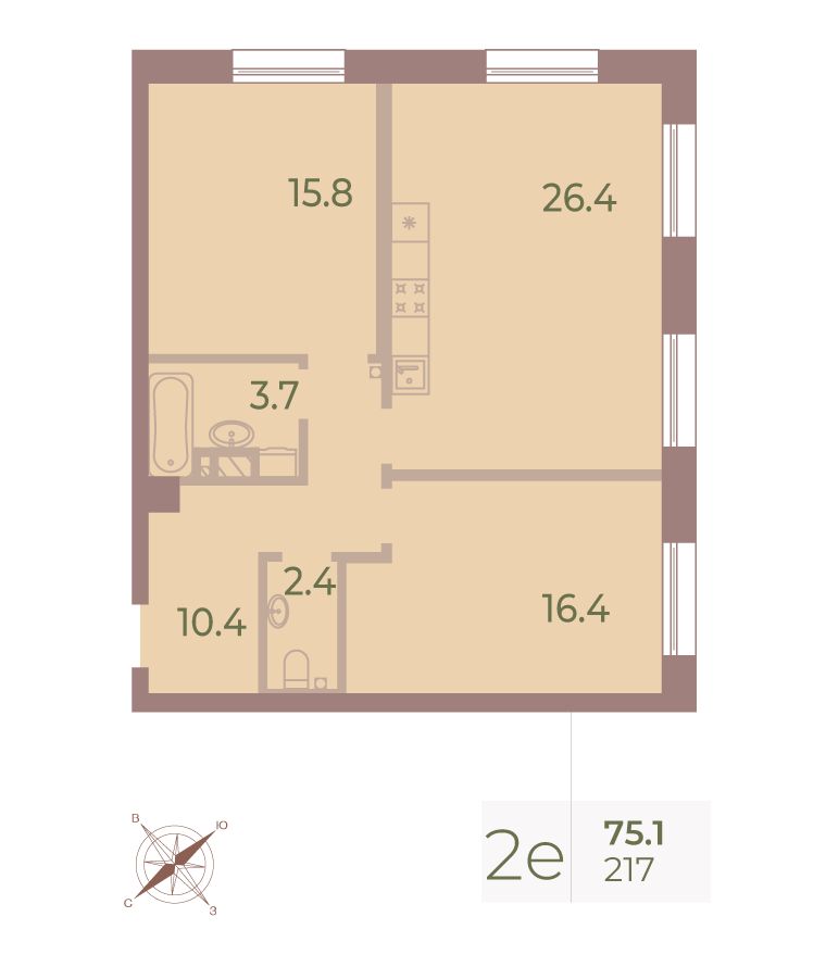 2-комнатная квартира  №217 в Neva Haus: 75.1 м², этаж 5 - купить в Санкт-Петербурге