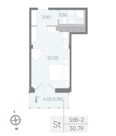 1-комнатная квартира  №40 в Neva Residence: 31.2 м², этаж 8 - купить в Санкт-Петербурге