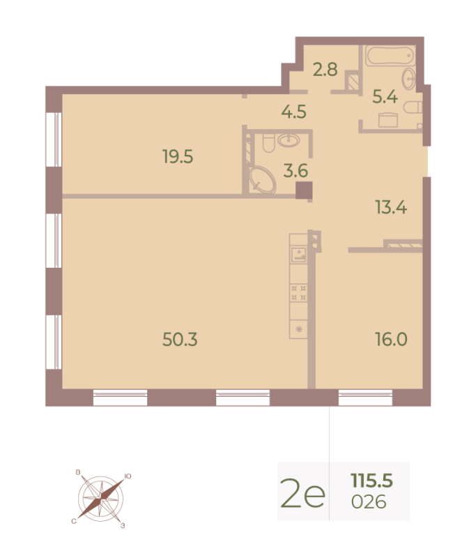 2-комнатная квартира  №26 в Neva Haus: 115.1 м², этаж 5 - купить в Санкт-Петербурге