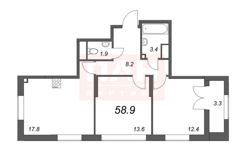 2-комнатная квартира  №218 в Цивилизация на Неве: 58.9 м², этаж 18 - купить в Санкт-Петербурге