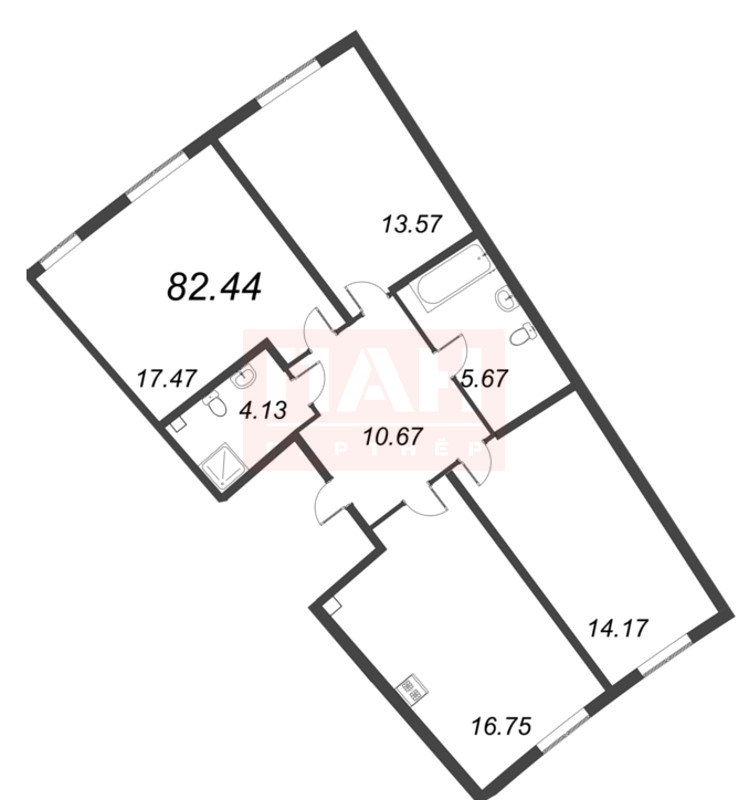 3-комнатная квартира  №153 в Морская набережная.SeaView II очередь: 82.44 м², этаж 2 - купить в Санкт-Петербурге