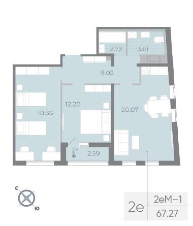 2-комнатная квартира  №119 в Морская набережная II очередь: 67.27 м², этаж 17 - купить в Санкт-Петербурге