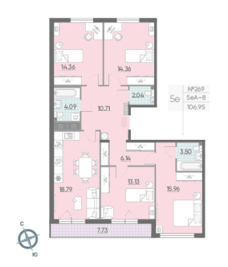 4-комнатная квартира  №269 в Морская набережная.SeaView I очередь: 107.2 м², этаж 14 - купить в Санкт-Петербурге