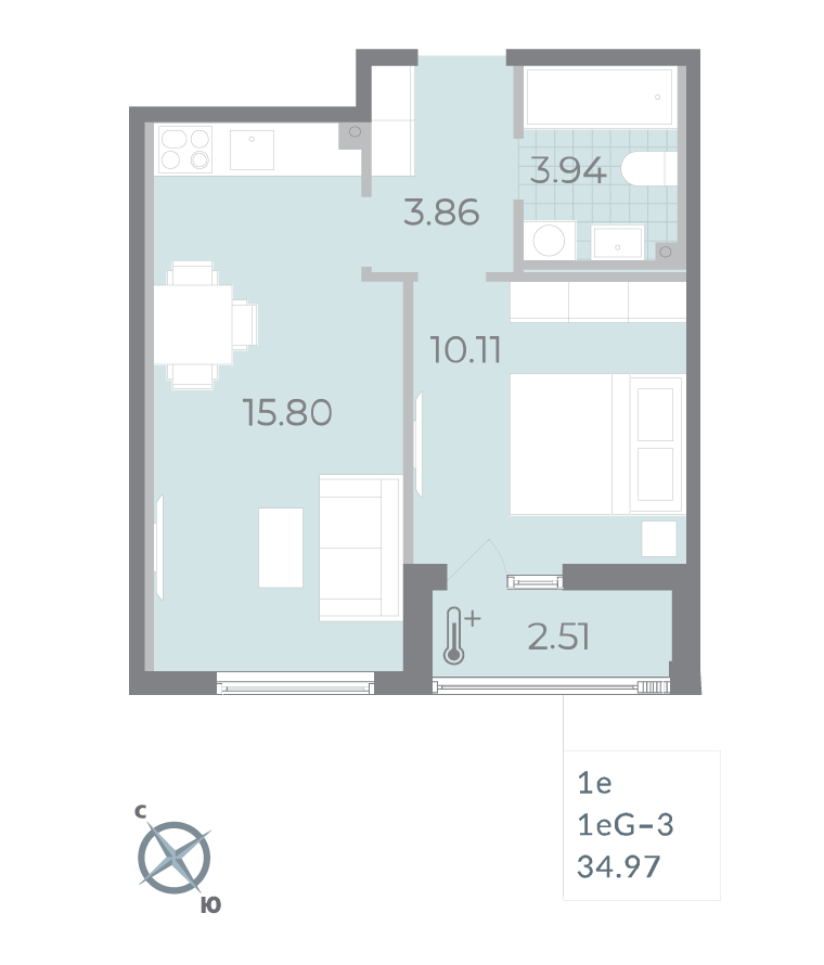 1-комнатная квартира  №109 в Морская набережная II очередь: 34.9 м², этаж 15 - купить в Санкт-Петербурге