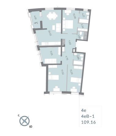 4-комнатная квартира  №279 в Морская набережная.SeaView II очередь: 109.16 м², этаж 12 - купить в Санкт-Петербурге