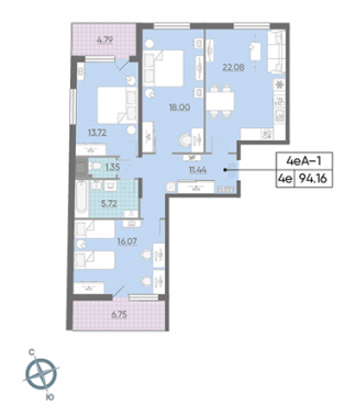 3-комнатная квартира  №5 в Морская набережная I очередь: 92.2 м², этаж 3 - купить в Санкт-Петербурге