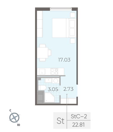 1-комнатная квартира  №216 в Морская набережная II очередь: 22.81 м², этаж 15 - купить в Санкт-Петербурге