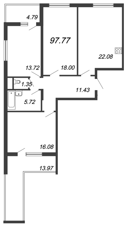3-комнатная квартира  №53 в Морская набережная I очередь: 96.5 м², этаж 15 - купить в Санкт-Петербурге