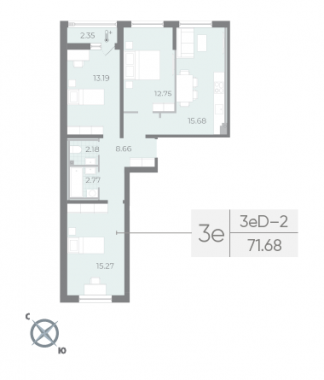3-комнатная квартира  №121 в Морская набережная II очередь: 71.68 м², этаж 2 - купить в Санкт-Петербурге