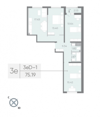 3-комнатная квартира  №214 в Морская набережная II очередь: 75.19 м², этаж 3 - купить в Санкт-Петербурге