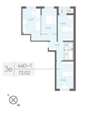 3-комнатная квартира  №206 в Морская набережная II очередь: 73.02 м², этаж 2 - купить в Санкт-Петербурге