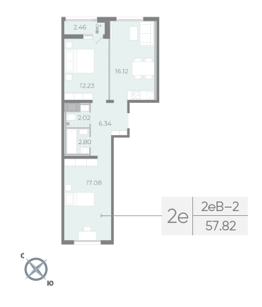 1-комнатная квартира  №114 в Морская набережная II очередь: 58.2 м², этаж 17 - купить в Санкт-Петербурге