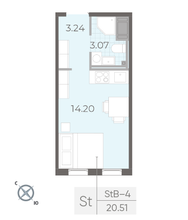 1-комнатная квартира  №318 в Морская набережная II очередь: 19.8 м², этаж 17 - купить в Санкт-Петербурге