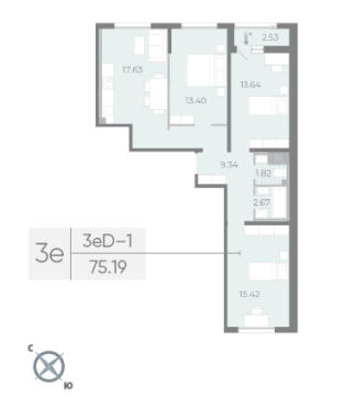3-комнатная квартира  №277 в Морская набережная II очередь: 75.18 м², этаж 11 - купить в Санкт-Петербурге