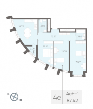 3-комнатная квартира  №5 в Морская набережная.SeaView II очередь: 87.42 м², этаж 2 - купить в Санкт-Петербурге