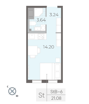 1-комнатная квартира  №315 в Морская набережная II очередь: 19.3 м², этаж 17 - купить в Санкт-Петербурге