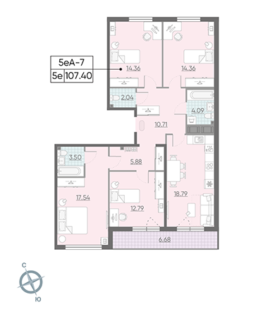 4-комнатная квартира  №222 в Морская набережная.SeaView I очередь: 107.7 м², этаж 14 - купить в Санкт-Петербурге