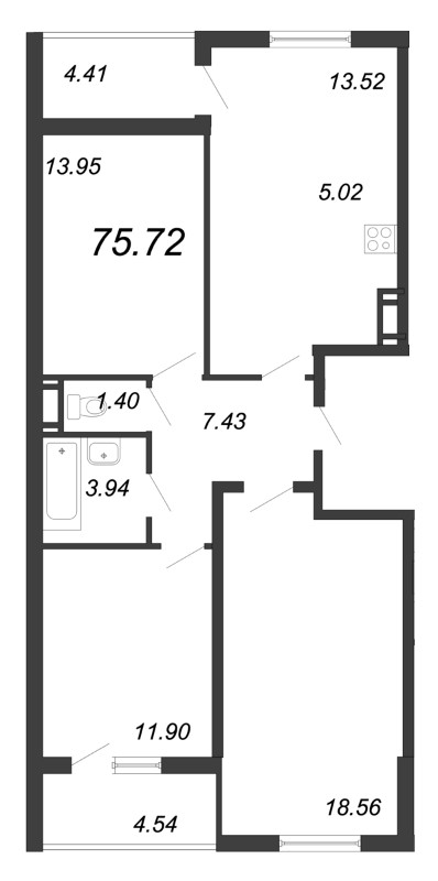 3-комнатная квартира  №213 в Морская набережная I очередь: 79.8 м², этаж 15 - купить в Санкт-Петербурге