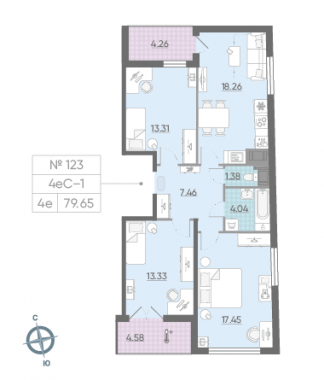 3-комнатная квартира  №123 в Морская набережная I очередь: 78.7 м², этаж 15 - купить в Санкт-Петербурге