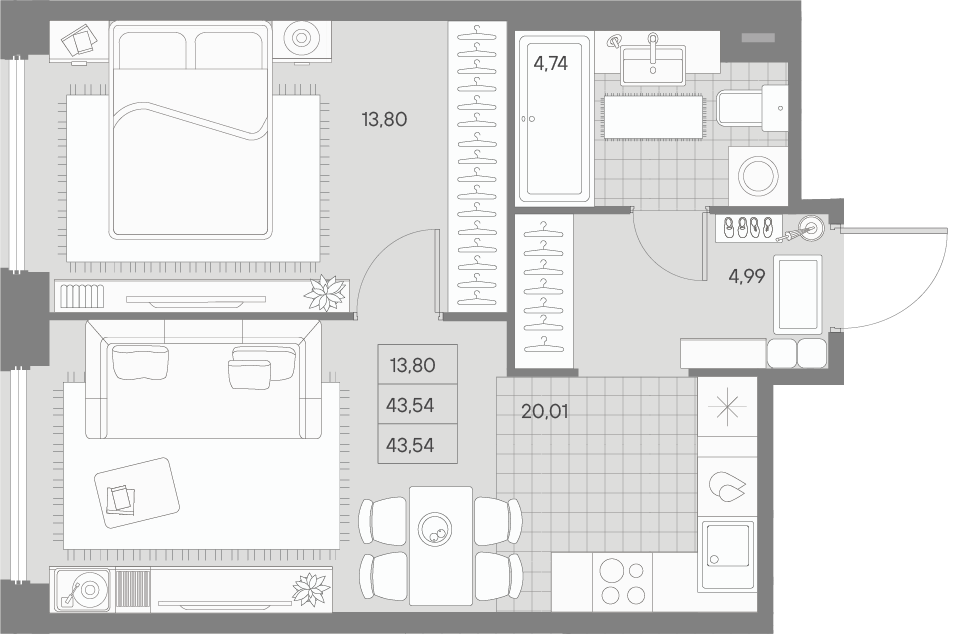 1-комнатная квартира, 43.5 м²; этаж: 3 - купить в Санкт-Петербурге
