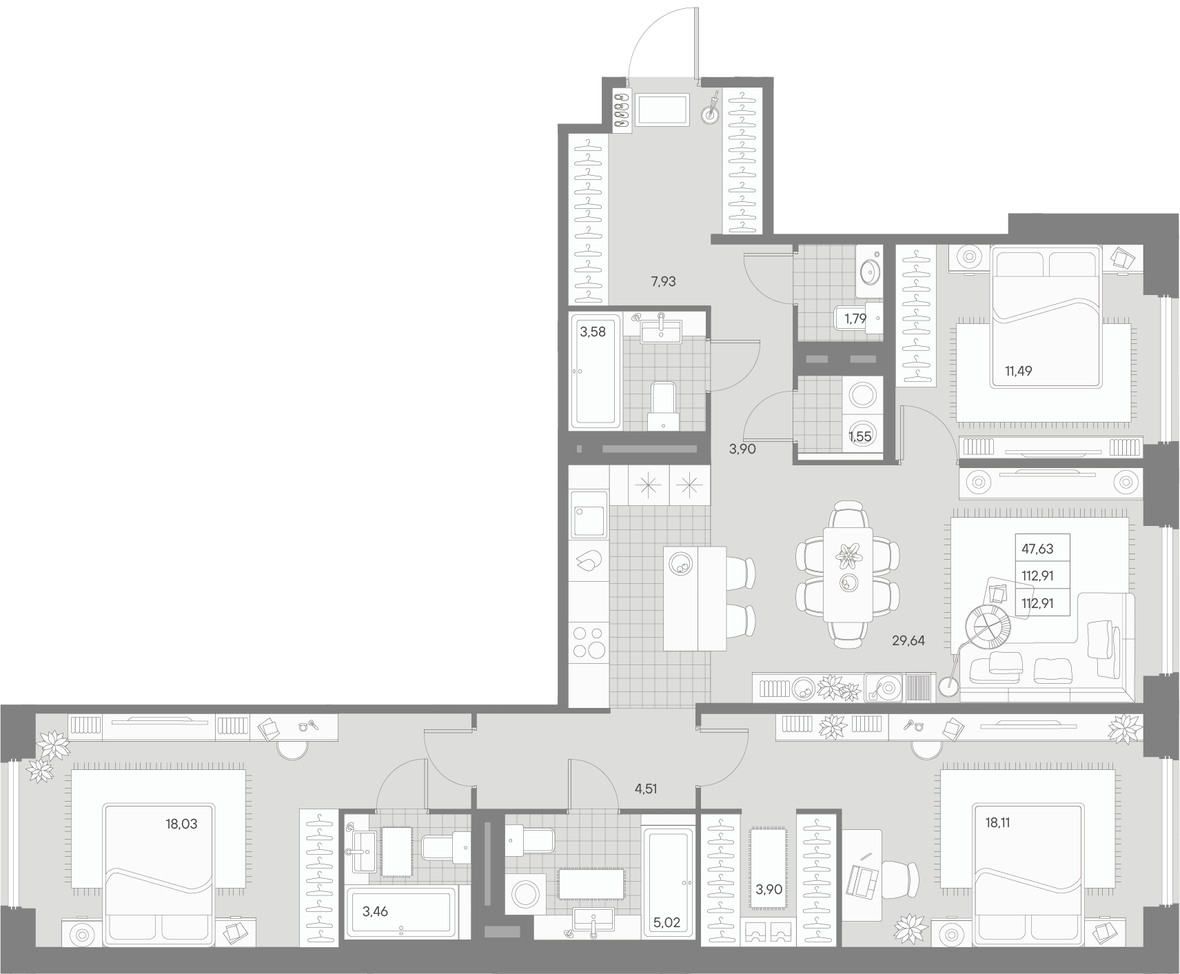 3-комнатная квартира  №350 в Avant: 112.91 м², этаж 3 - купить в Санкт-Петербурге