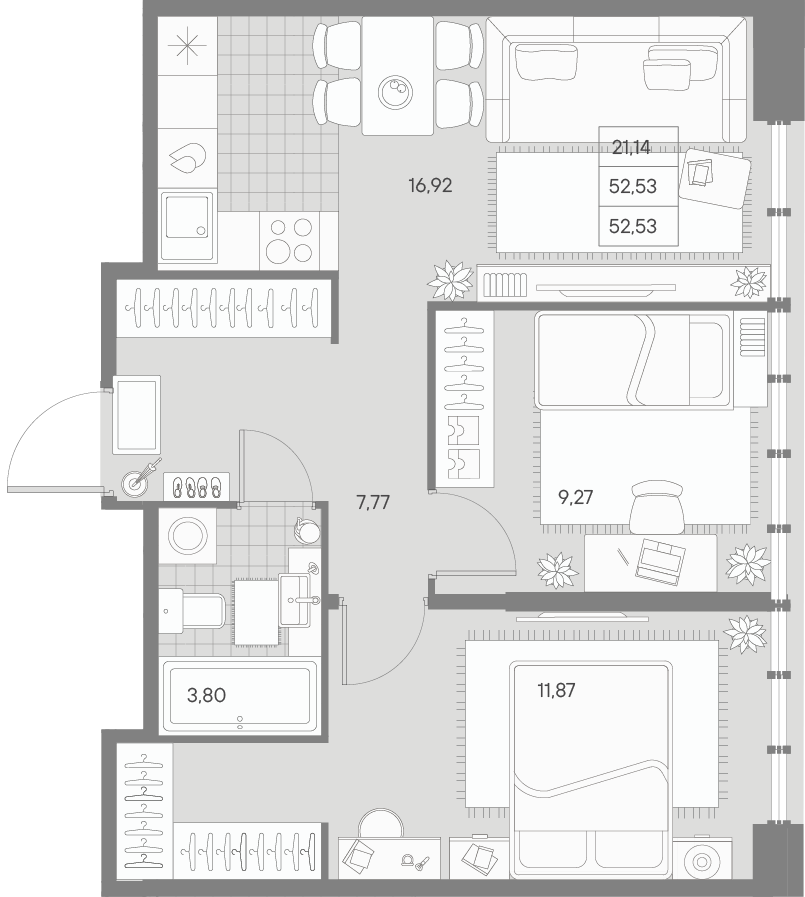 2-комнатная квартира  №189 в Avant: 52.53 м², этаж 6 - купить в Санкт-Петербурге