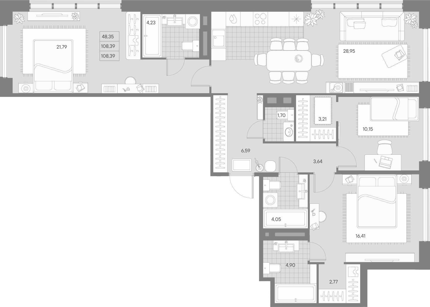 3-комнатная квартира  №114 в Avant: 108.39 м², этаж 6 - купить в Санкт-Петербурге