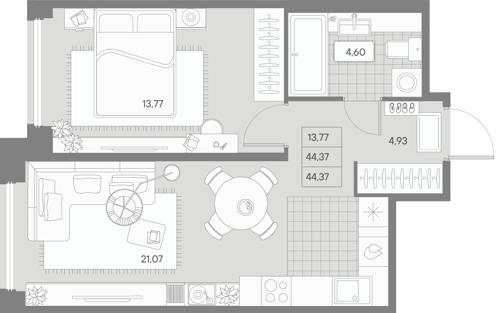 1-комнатная квартира  №117 в Avant: 44.37 м², этаж 7 - купить в Санкт-Петербурге