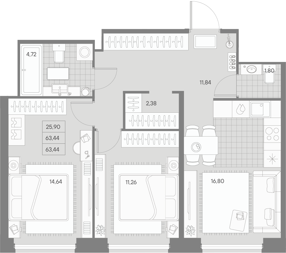 2-комнатная квартира, 66.39 м²; этаж: 2 - купить в Санкт-Петербурге