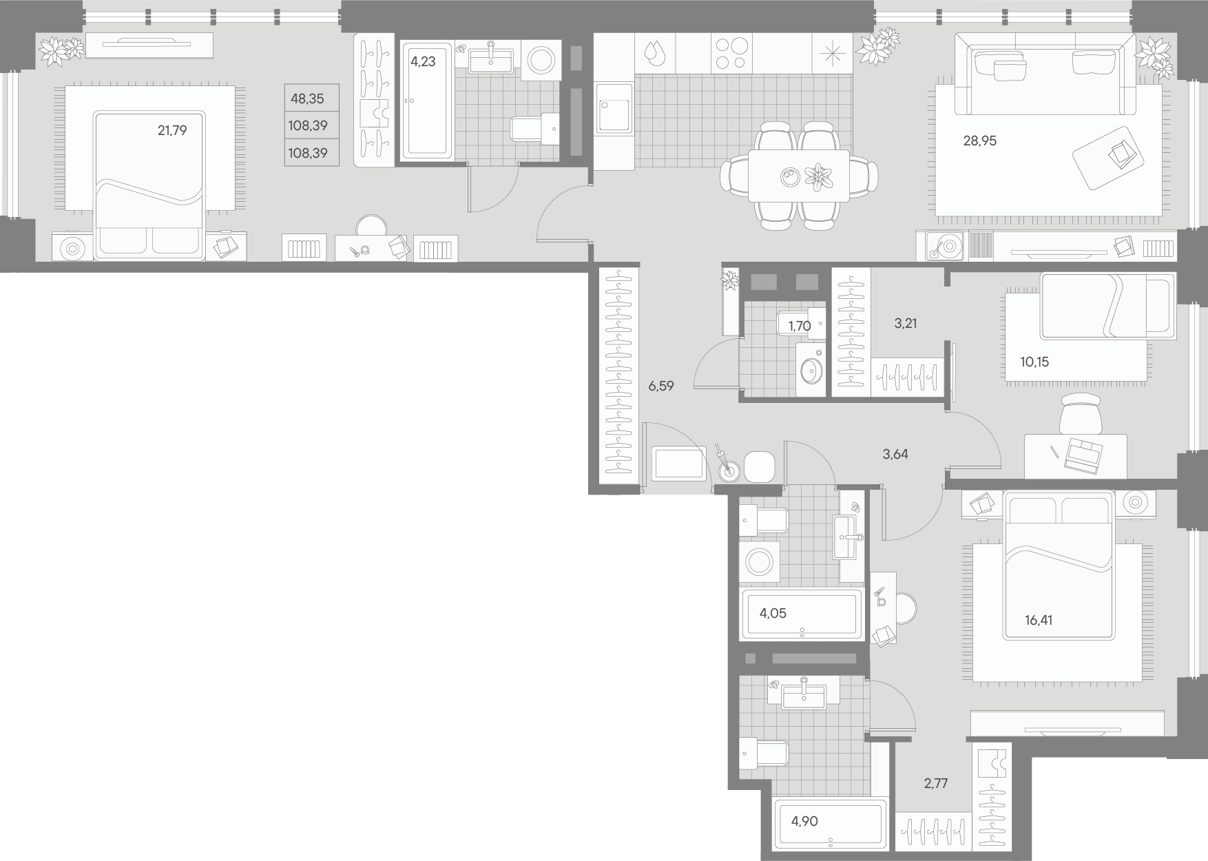3-комнатная квартира  №94 в Avant: 108.39 м², этаж 3 - купить в Санкт-Петербурге