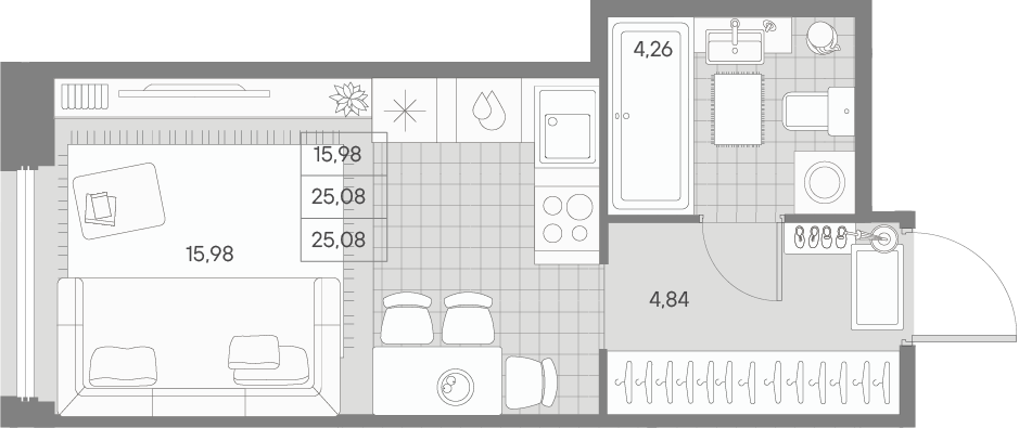 1-комнатная квартира  №192 в Avant: 25.8 м², этаж 6 - купить в Санкт-Петербурге