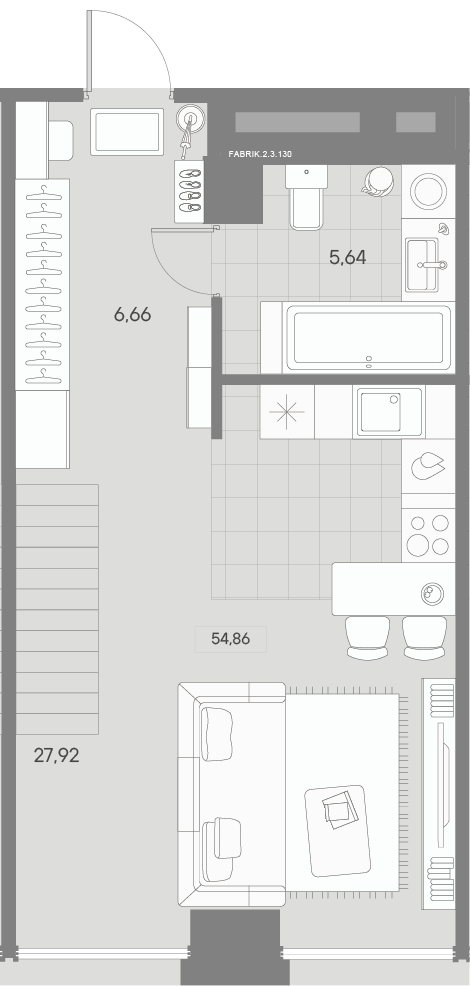 1-комнатная квартира  №130 в Avant: 54.86 м², этаж 3 - купить в Санкт-Петербурге