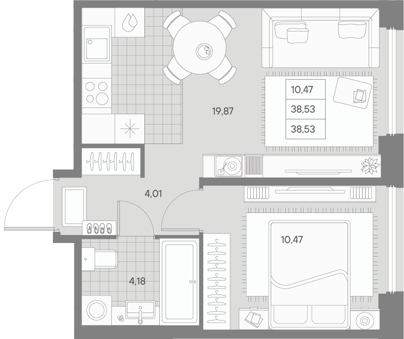 1-комнатная квартира, 38.53 м²; этаж: 7 - купить в Санкт-Петербурге