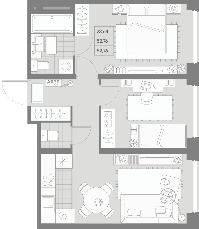 2-комнатная квартира  №400 в Avant: 52.51 м², этаж 3 - купить в Санкт-Петербурге