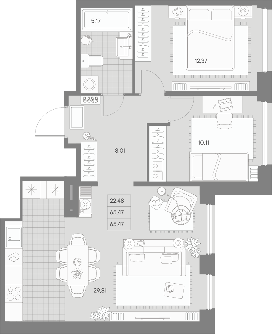 2-комнатная квартира  №277 в Avant: 65.47 м², этаж 7 - купить в Санкт-Петербурге