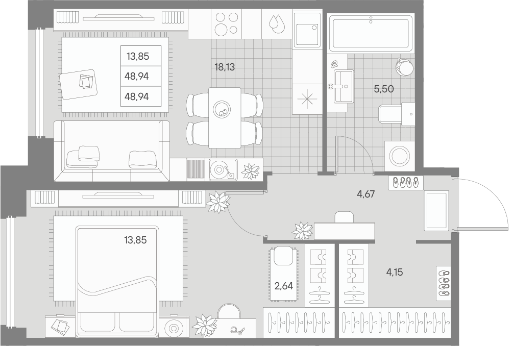 1-комнатная квартира  №38 в Avant: 48.94 м², этаж 4 - купить в Санкт-Петербурге