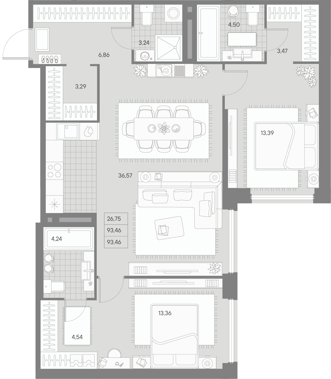 2-комнатная квартира  №103 в Avant: 93.46 м², этаж 5 - купить в Санкт-Петербурге