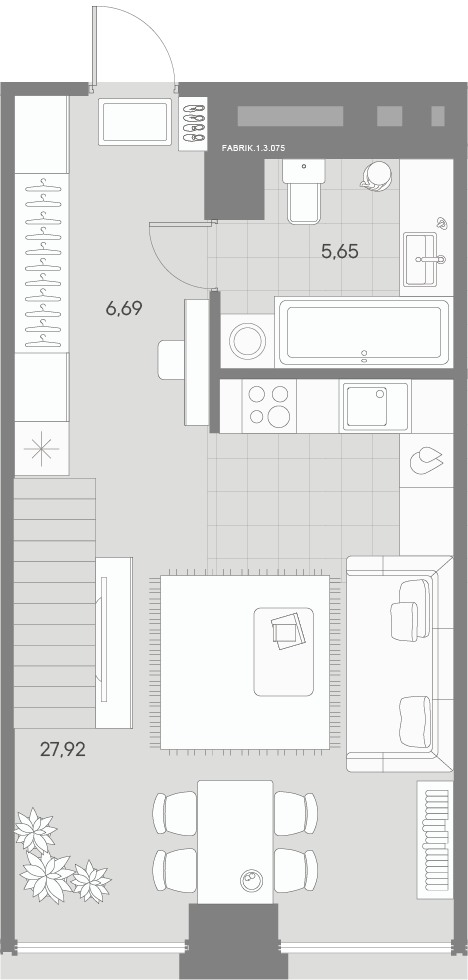 1-комнатная квартира  №75 в Avant: 54.93 м², этаж 3 - купить в Санкт-Петербурге