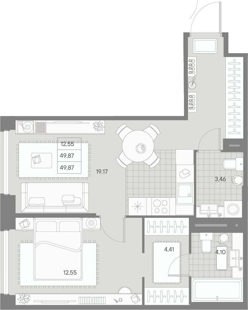 1-комнатная квартира  №362 в Avant: 49.87 м², этаж 5 - купить в Санкт-Петербурге