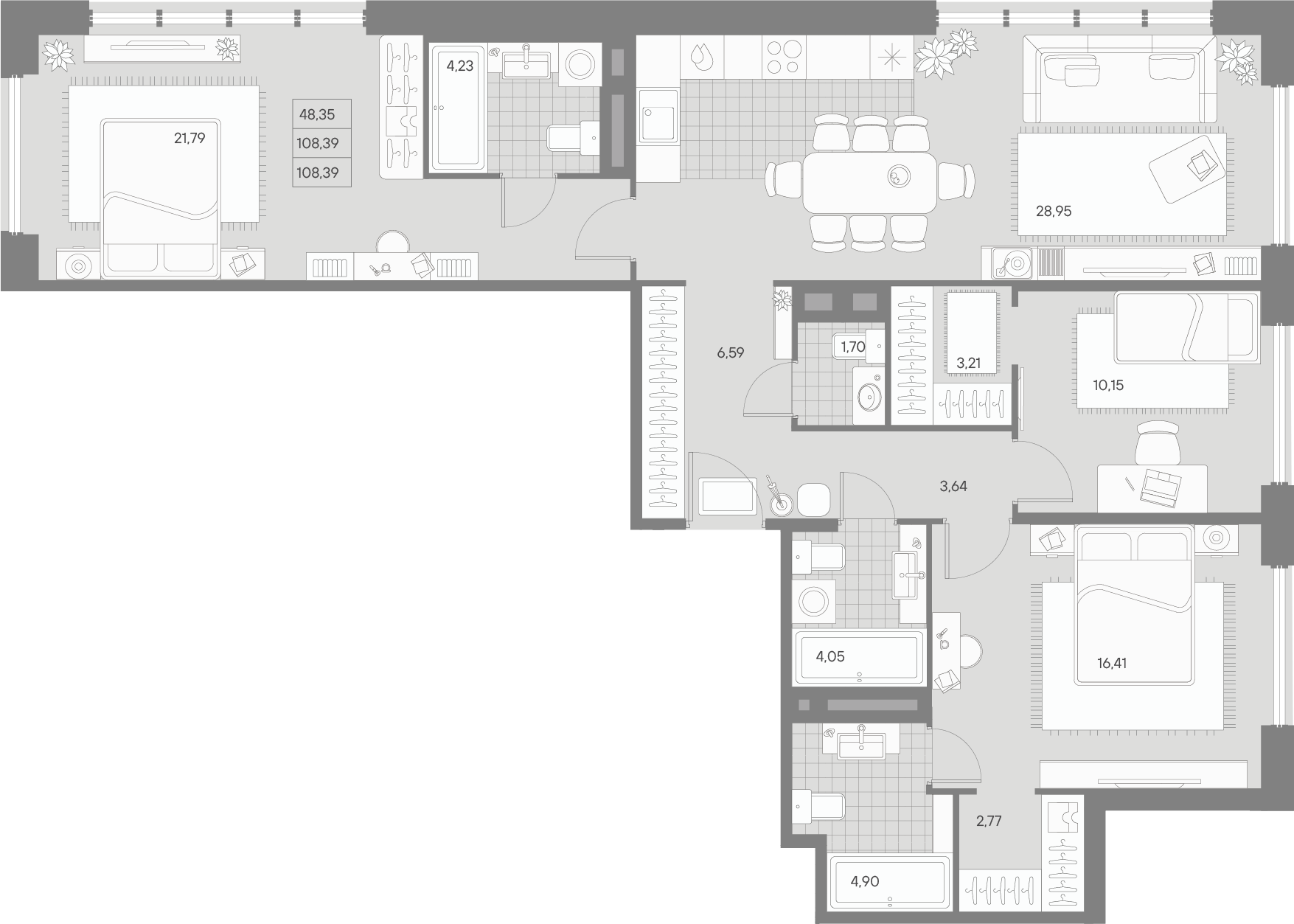 3-комнатная квартира  №102 в Avant: 108.39 м², этаж 4 - купить в Санкт-Петербурге