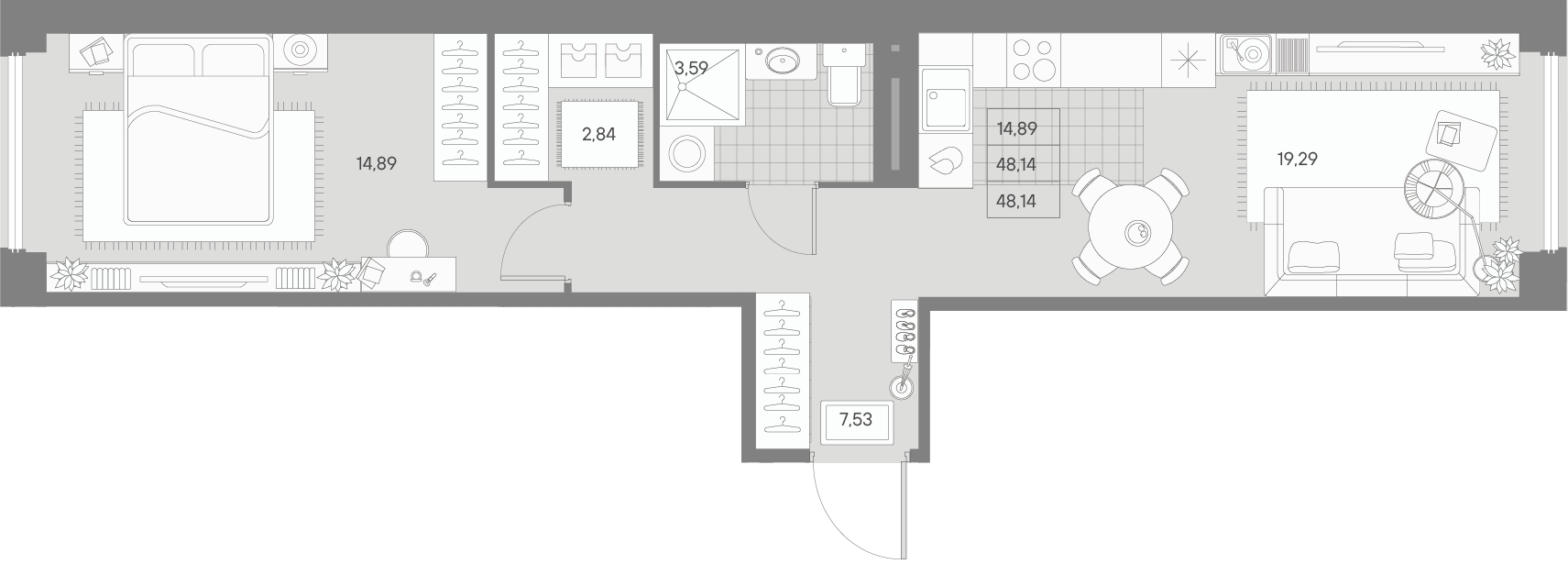 1-комнатная квартира  №399 в Avant: 48.14 м², этаж 3 - купить в Санкт-Петербурге