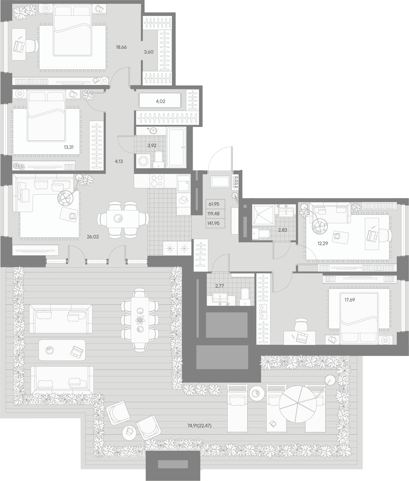 4-комнатная квартира  №290 в Avant: 142.16 м², этаж 9 - купить в Санкт-Петербурге