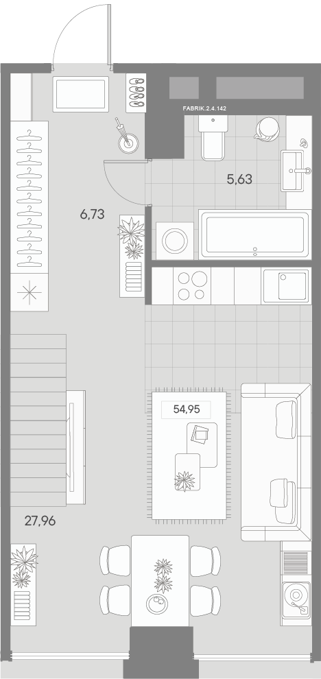 1-комнатная квартира  №142 в Avant: 54.95 м², этаж 4 - купить в Санкт-Петербурге