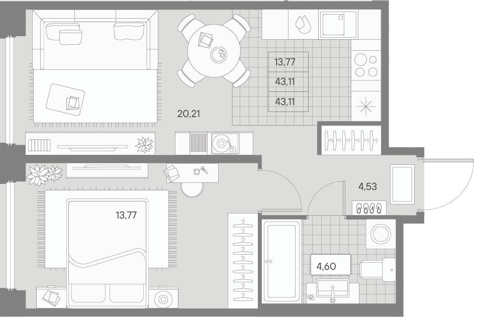 1-комнатная квартира, 43.11 м²; этаж: 5 - купить в Санкт-Петербурге